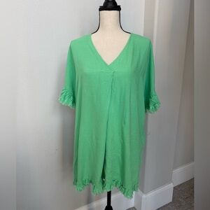 Umgee Linen Blend Frayed Hem Cover-up Tunic Dress